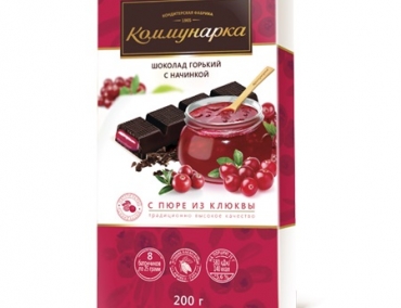 Шоколад «Коммунарка» горький с начинкой с пюре из клюквы 200г